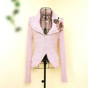 Sutseso 리브 편직 자수 코사지 긴팔 가디건 월드