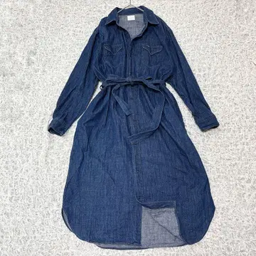 Lee 리 데님 셔츠 원피스 허리 리본 긴팔 롱 데님 원피스