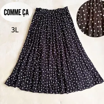 COMME CA 코무사 롱 플리츠 스커트 도트 무늬 빅 사이즈 3L