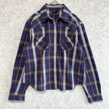 [크로스플러스] 체크 무늬 코튼 웨스턴 셔츠 M 스냅 버튼