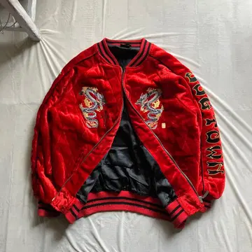 dog twon / 벨로아 블루종 스카잔 충전솜 자수 용 빨간색 XL