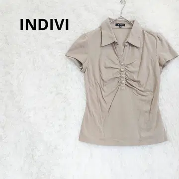 인디비 반팔 피케 셔츠풍 은색 버튼 M 베이지 월드 개더