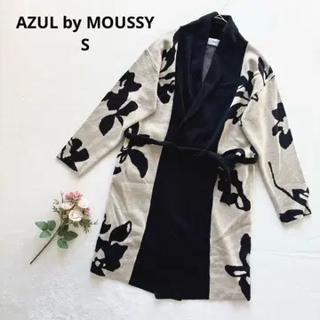 아줄바이마우지 베이지 블랙 꽃무늬 로브 니트 가디건 S