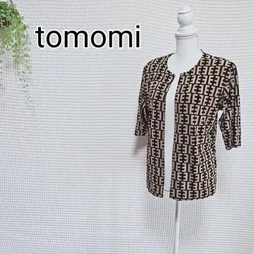 tomomi E 로고 5부 소매 프론트 오픈 가디건