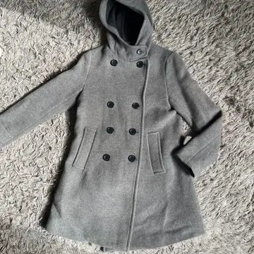 RULE 그레이 더블 브레스트 후드 부착 울 코트