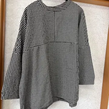 깅엄 체크 패치워크 긴팔 셔츠