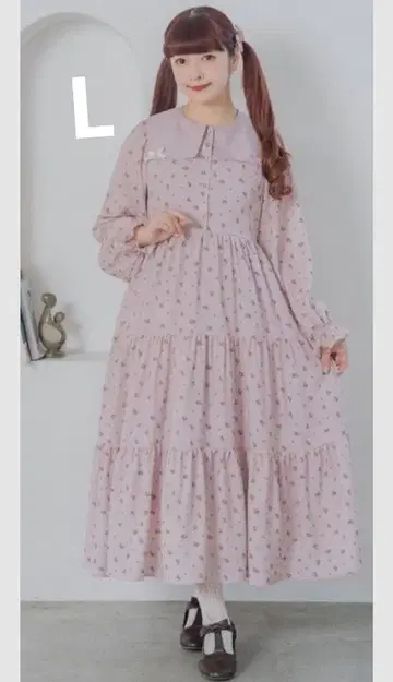 시마무라 아오키 미사코 미니 꽃무늬 원피스 핑크 L