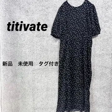 3336 [ 새상품 ] 티티베이트 반팔 롱 원피스 도트 화이트 블랙 L