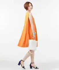 오렌지 슬리브리스 A라인 원피스