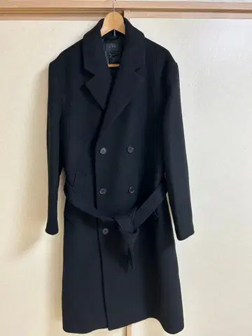 ZARA 울 혼방 더블 브레스트 코트 벨트 포함 블랙