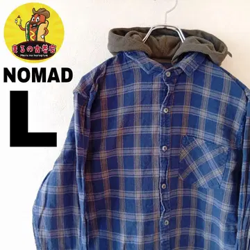 USA 구제 의류 NOMAD 플란넬 셔츠 후드티 L 네이비 그레이 체크