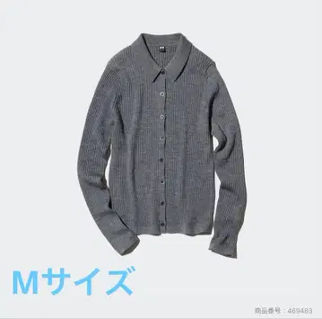 UNIQLO 메리노 리브 폴로 가디건 M 06 그레이
