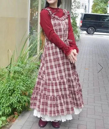 엑시즈팜 코튼 레이스 체크 원피스