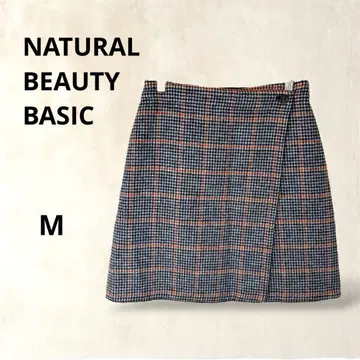 내추럴 뷰티 베이직 미니 스커트 랩스커트 체크 무늬 M