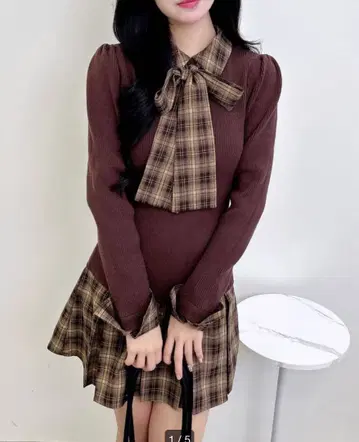 INGNI 브라운 리본 포함 미니 원피스