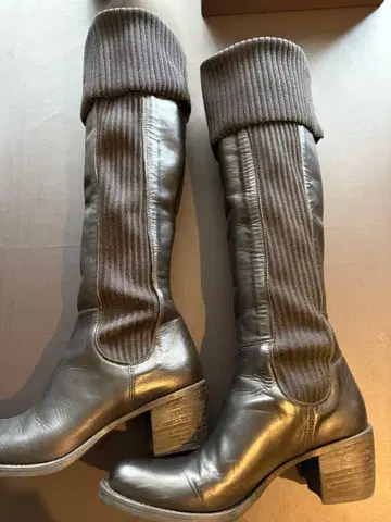 블랙 롱 부츠 가죽 니트