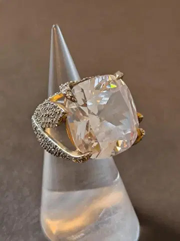 빈티지 큰 크리스탈 큐빅 925 실버 반지