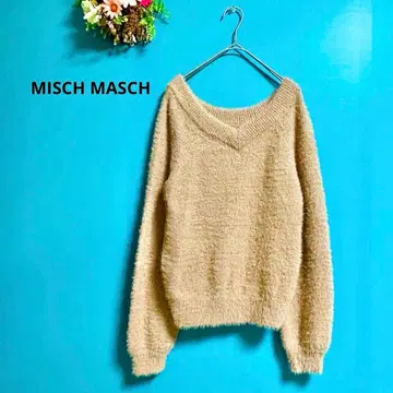 MISCH MASCH 베이지 V넥 라메 니트 스웨터