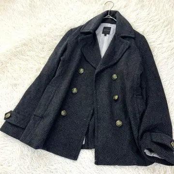 빔즈하트 울 혼방 더블 골드 버튼 피코트 숏 기장 그레이