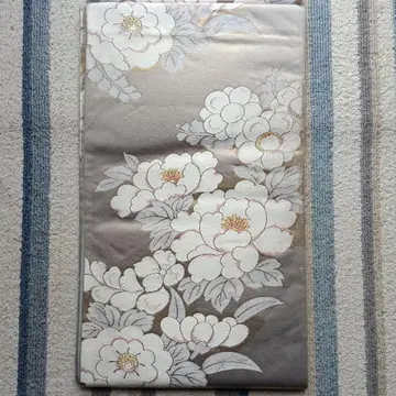 [ 새상품급 ] 꽃무늬 자수 후쿠로 오비 금은 그레이 계열