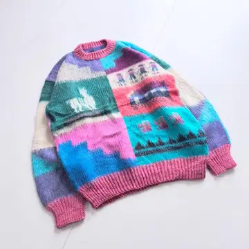 80s 90s 빈티지 아트 패턴 모헤어 여아 니트 SV12