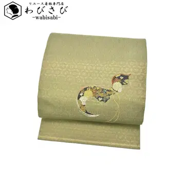 나고야 오비 표주박에 꽃 무늬 금실 리큐색 교육용 실 O-4614