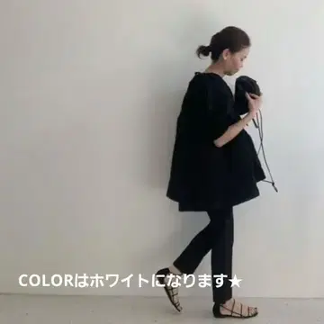 ella 리본 블라우스 자카드 코튼 튜닉 7분 소매 에라 요리