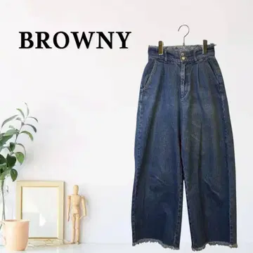 zG589 [ F ] BROWNY 데님 팬츠 와이드 레그 하이웨스트 턱