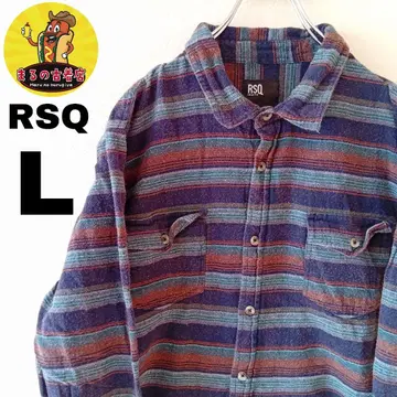 USA 구제 의류 RSQ 플란넬 셔츠 L 네이비/오렌지 체크