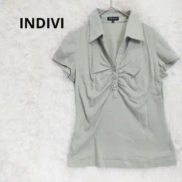 INDIVI 인디비 피케 셔츠풍 반팔 티셔츠 그린 M 월드