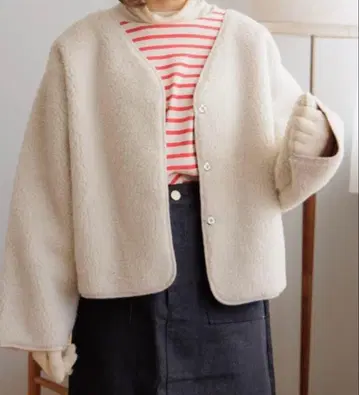 아이보리 보아 자켓 flower