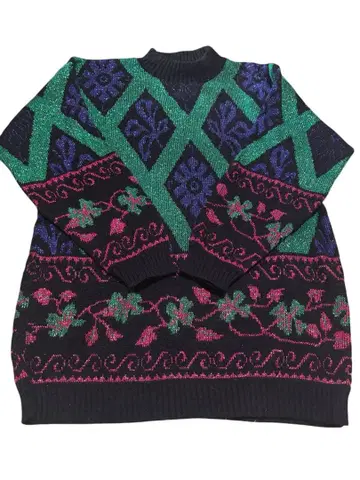 컬러풀한 기하학 패턴 니트 스웨터 라메 믹스