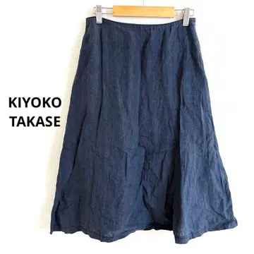 KIYOKO TAKASE 린넨 100% 플레어 스커트 네이비 9호 M