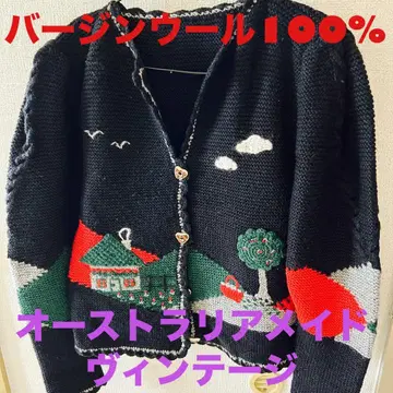 버진 울 100% 호주산 빈티지 가디건 각 버튼