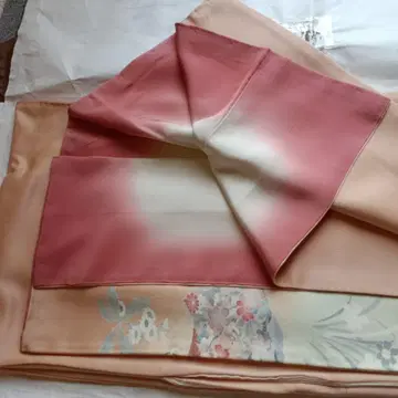 [새상품급] 츠케사게 호몬기 꽃무늬 부채 문양 핑크 계열 실크 손바느질