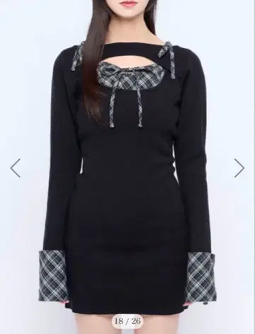 bubbles 오픈 리본 체크 원피스