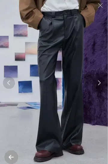 합성 가죽 스트레이트 플레어 팬츠