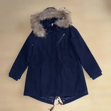 로리즈팜 퍼 후드 네이비 모즈 코트 M