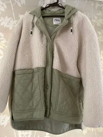 ZARA 보아 플리스 자켓 M 베이지 올리브