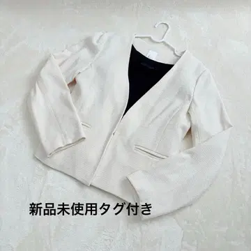 [택 포함 새상품] 테치치 트위드 노카라 자켓 화이트 베이지