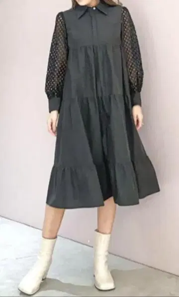 그레이스 콘티넨탈 셔츠 칼라 티어드 원피스 38
