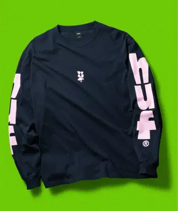 HUF 네이비 로고 긴팔 티셔츠