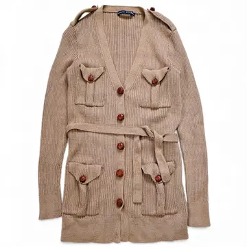 랄프 로렌 울 리브 편직 밀리터리풍 벨트 부착 가디건