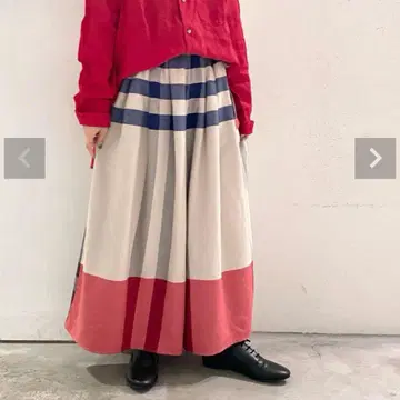 nop de nod 코튼 린넨 비에라 패널 체크 턱 큐롯 스커트