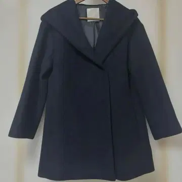 미사용 자유구 다크 네이비 후드 부착 코트 36 울 95%