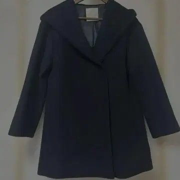 미사용 자유구 다크 네이비 후드 부착 코트 36 울 95%