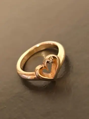 DIA 925 실버 오픈 하트 다이아몬드 골드 컬러 반지