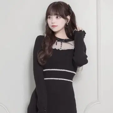 pium 튤 프릴 도리 니트 원피스