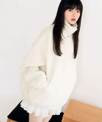 [ Heather ] 스탠드 샤기 미들 블루종