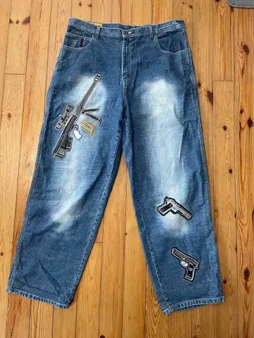 00s ecko unltd 와펜 배기 데님 팬츠 w40